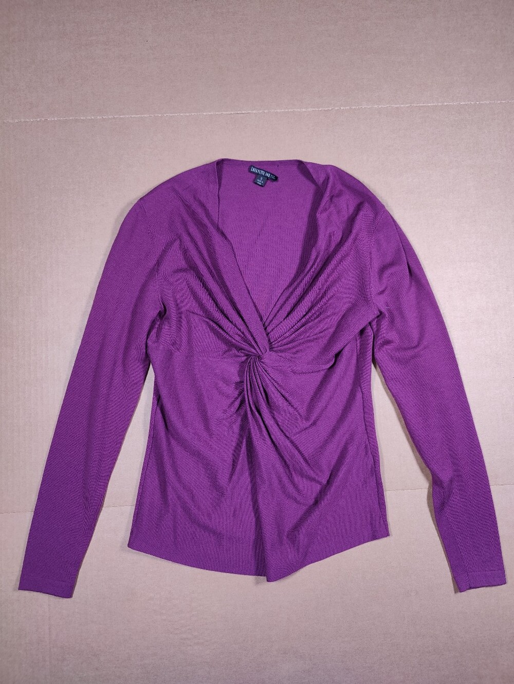 Lafayette 148 New York Women V-Neck Twist Front 100% Wool Purple Sweater Size S